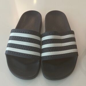 Adidas Black and White Striped Slides